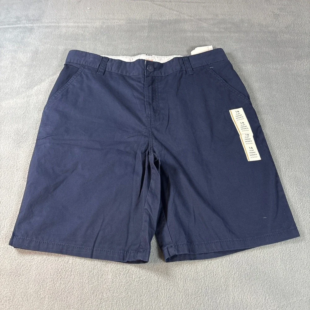 Cat & Jack Boys Navy Blue Flat Front Shorts Adjustable Waist Size 16 NWT